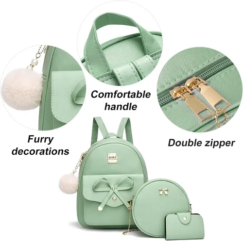 Miniatura 28 de ZGWJ Mini mochila de cuero con moño, mochila pequeña, linda mochila casual de viaje para niñas y mujeres, M, Mochilas tipo mochila