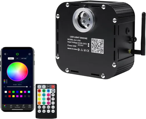 AZIMOM Fuente de Luz de Fibra Óptica Centelleante de Alta Luminosidad 50W Motor Driver de Caja de Luz RGBW Control Remoto Bluetooth/RF Modo Sensor