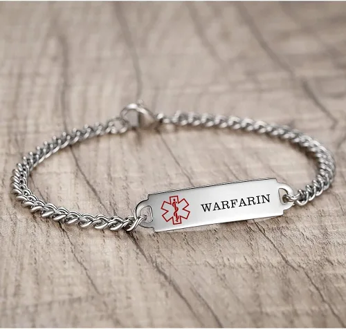 Miniatura 64 de Pulseras de identificación de alerta médica de 6.5 "-8.5" para mujeres, pulseras de emergencia médica de acero inoxidable, grabado gratuito