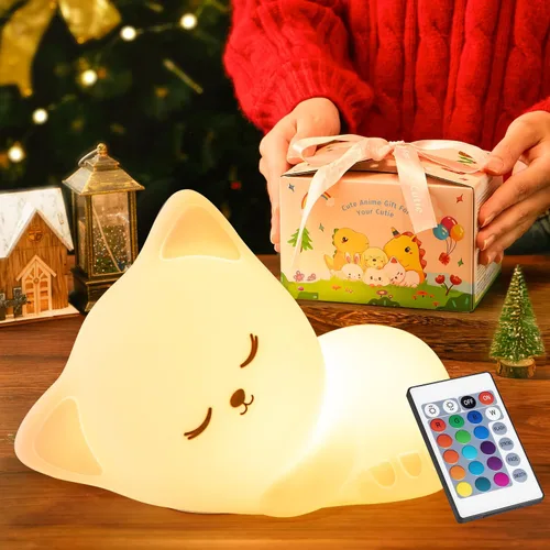 Miniatura 9 de Mubarek - Luz Nocturna para Niños, lámpara de luz nocturna atenuable de 16 colores, luz nocturna de silicona con control remoto para guardería