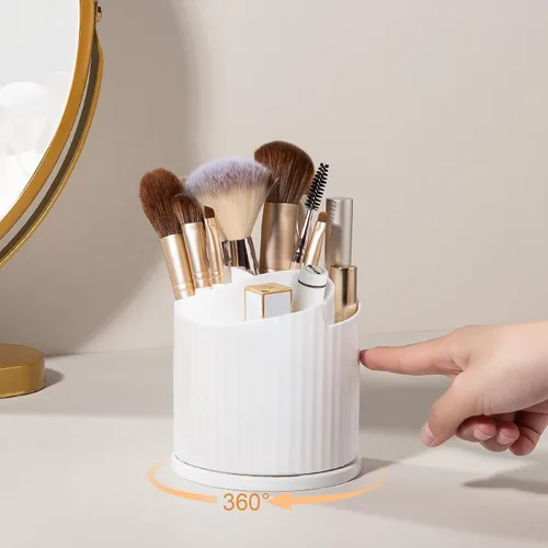 Miniatura 4 de Anyoifax Organizador Giratorio de 360 Grados para Brochas de Maquillaje con 5 Ranuras, Portabrochas de Maquillaje en Forma de Flor Blanco