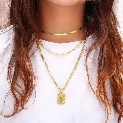 Miniatura 3 de Memgift Juego de 3 collares en capas de oro para mujeres y niñas, delicado, moderno, gargantilla de serpiente, collar de acero inoxidable relleno