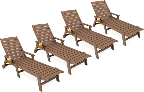 Miniatura 10 de KINGYES Sillón de polietileno de alta densidad para exteriores, tumbona reclinable para patio con portavasos para todo tipo de clima, tumbona