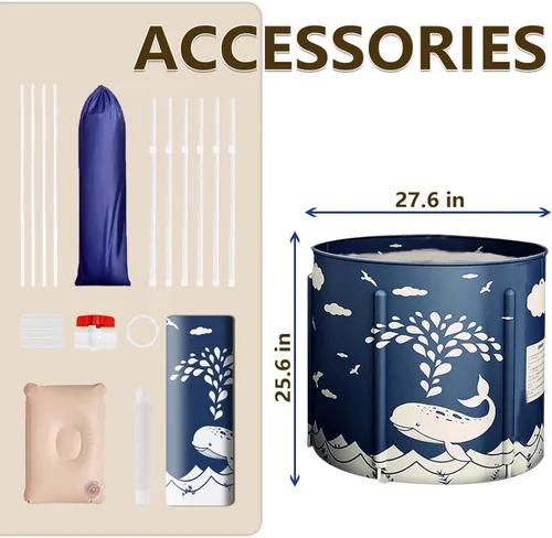 Miniatura 4 de BDL - Tina portátil japonesa plegable para adultos, tinas de hidromasaje independientes con espuma térmica, tina de spa plegable para espacios Azul