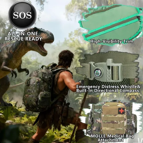 Miniatura 6 de TIANHAOPIU Pro - Mochila táctica de caza de 48 L, compartimento militar para cuchillos de camuflaje Molle, puerto USB listo para acampar al aire