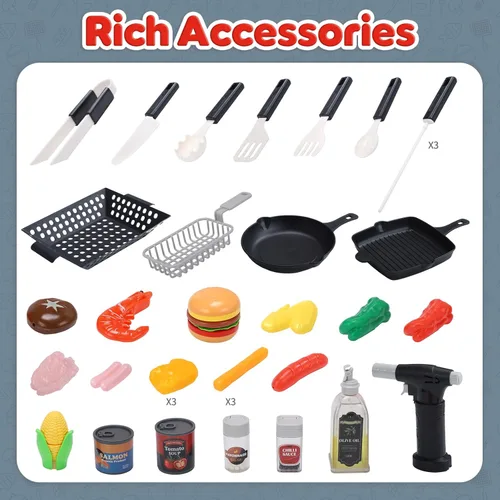 Miniatura 15 de CUTE STONE Juguetes de Parrilla de Barbacoa para Niños, Alimentos de Juego que Cambian de Color, Efectos de Sonido y Luz Chisporroteantes, Efectos