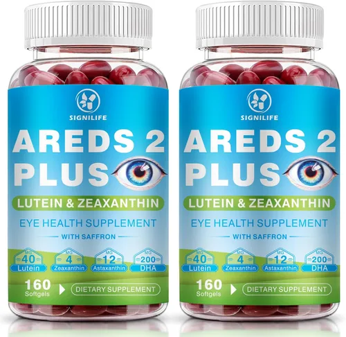 AREDS 2 Plus - Cápsulas blandas de luteína y zeaxantina, vitaminas oculares con astaxantina de 12 mg, vitaminas C, E, azafrán y DHA, protección de