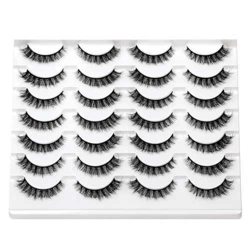 Miniatura 296 de Pooplunch - Pestañas postizas finas de visón sintético, estilo ojo de gato, naturales, cruzadas, tipo racimo, efecto 8D de volumen, tiras