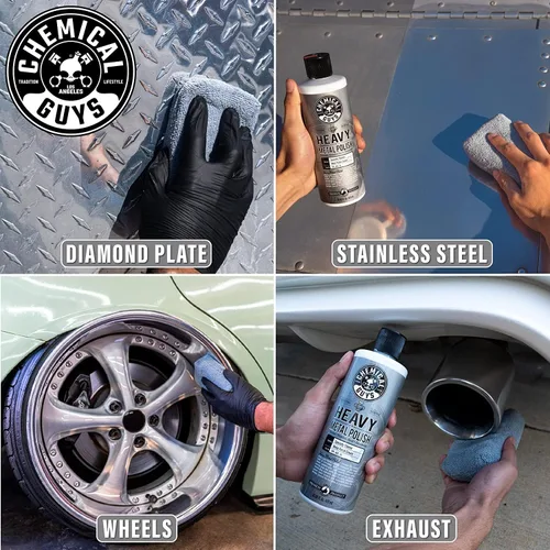 Miniatura 7 de Chemical Guys, Heavy Metal Polish SPI_402_16 - Abrillantador pesado restaurador y protector para metales (16 oz) y toallas de microfibra de grado