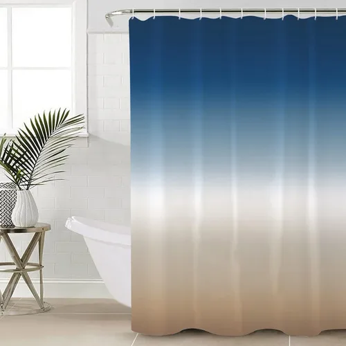 Juego de cortinas de ducha de color azul marino, beige, crema degradado, 60 x 72 pulgadas, cortina de bañera lavable con 12 ganchos, arte abstracto