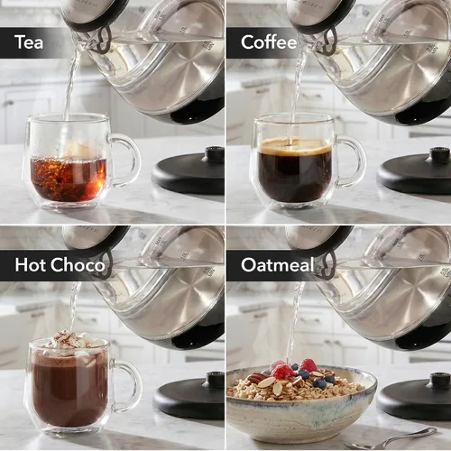 Miniatura 5 de OVENTE Hervidor eléctrico de vidrio de 1.5 L con luz LED azul, calentador de agua de encimera iluminado de 1100 W y caldera para café o té, apagado