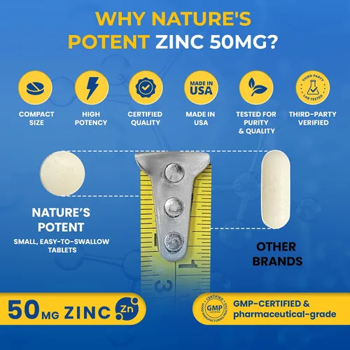 Miniatura 4 de Suplemento de zinc de 50 mg [alta potencia] - Sistema de apoyo inmunológico de zinc natural (óxido/citrato) 100 comprimidos, fabricado por Nature's