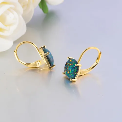 Miniatura 4 de CiNily Aretes colgantes para mujeres y niñas, hipoalergénicos, chapados en oro de 14 quilates, aretes con dije cuadrado de ópalo, aretes de palanca