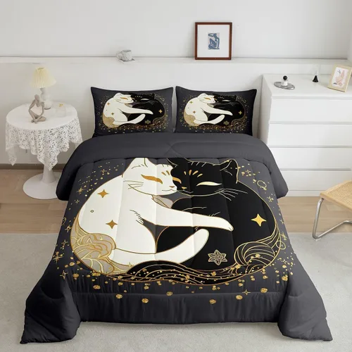 Miniatura 9 de Erosebridal Juego de ropa de cama de polilla blanca y negra para niños y niñas, juego de edredón de flores de diente de león, tamaño individual