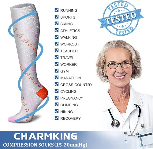 Miniatura 5 de CHARMKING - Calcetines de compresión para mujeres y hombres 6 pares 15-20 MMHG ideales para hacer deporte correr para viajes en avión otorgan