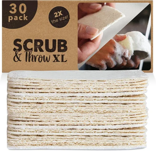 Miniatura 7 de Scrub & Throw Esponja exfoliante de lufa XL, natural, sin plástico, antiarañazos, para cocina, platos, ollas y limpieza, a base de plantas, sin