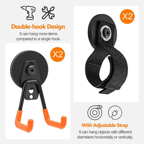 Miniatura 6 de Homde Gancho magnético resistente, combinación de 2 correas y 2 soportes magnéticos, colgador de garaje fuerte de 2.6 pulgadas para taller, caja