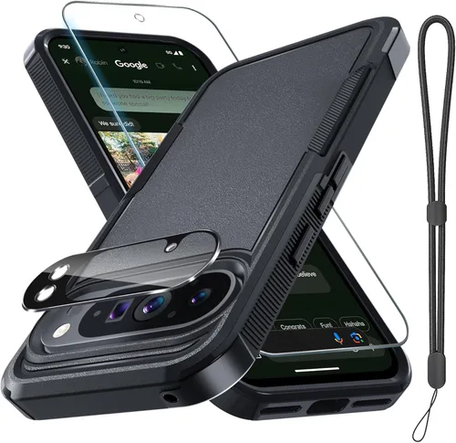 Miniatura 47 de Funda para Google Pixel 10 Pro XL con correa para la muñeca + protector de pantalla de vidrio templado + cubierta para lente de cámara, cuerpo Verde