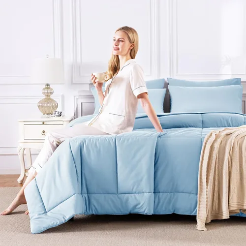 Miniatura 6 de CozyLux Juego de edredón tamaño individual XL, color azul bebé, 5 piezas, cama individual extra larga en una bolsa para dormitorio universitario