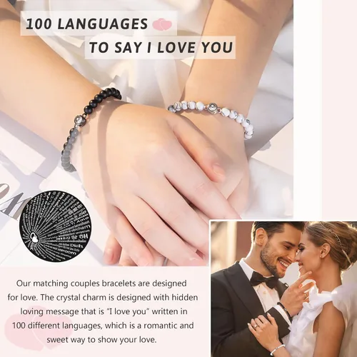 Miniatura 2 de UNGENT THEM Pulseras con texto en inglés "I Love You" en 100 idiomas para parejas, regalos para mis hombres, novio, novia, marido, mi amor, alma