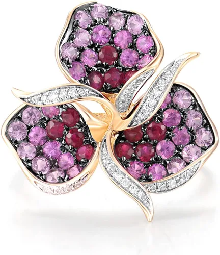 Miniatura 2 de Santuzza Anillo de oro macizo de 10 quilates con piedras preciosas para mujer