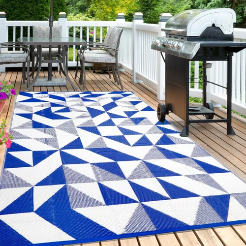 Miniatura 15 de Alfombra Impermeable para Exteriores 9x12 pies, Tapete de Paja de Plástico Reversible Boho para Patio RV Terraza Porche Patio Trasero Balcón Camping