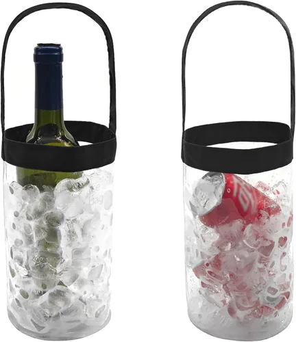 Paquete de 2 bolsas de vino helado, portátil, plegable, enfriador de bolsa de vino transparente con asa, enfriador de botellas de vino, bolsa de