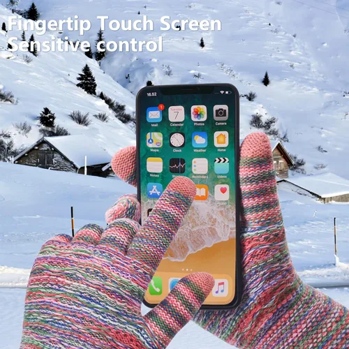 Miniatura 15 de Guantes de invierno cálidos para pantalla táctil para mujer, guantes térmicos de punto de lana con forro polar para clima frío