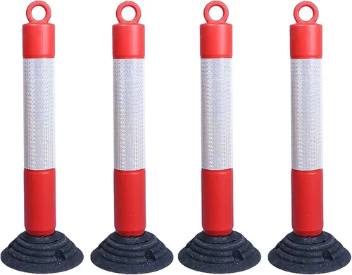 Miniatura 10 de AMUFJJ Bolardo de seguridad poste de acero para bolardo, estacionamiento de seguridad en carretera con base de goma y collares reflectantes, pila