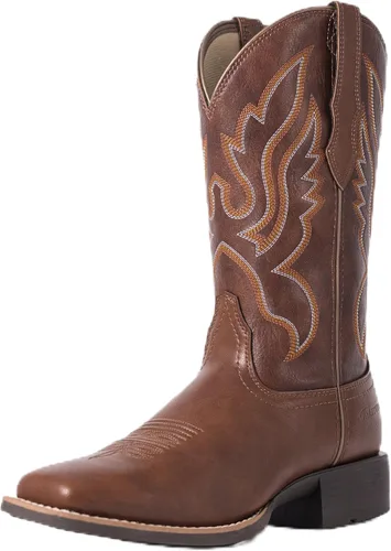 Miniatura 9 de Palitutu Botas vaqueras para mujer a media pantorrilla, botas vaqueras de cuero para mujer, botas de punta con bordado occidental