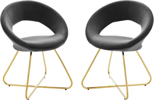 Miniatura 8 de Modway Moday Nouvelle - Juego de 2 sillas de comedor de terciopelo de alto rendimiento, color azul dorado