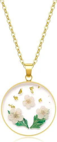 Miniatura 35 de Collares de flores de nacimiento para mujer, collar de 1 a 12 meses, collar de flores prensadas hecho a mano, regalo único de vacaciones, dorado, 18