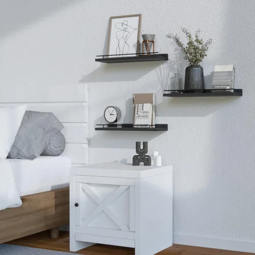 Miniatura 7 de WOPITUES Estantes flotantes con barandilla de metal negro, estantes para decoración de pared, juego de 3, estantes de pared para dormitorio, baño