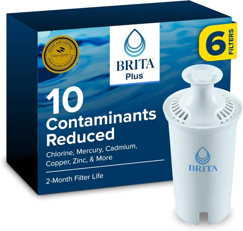 Brita Plus Filtro de agua, sin BPA, filtro de repuesto de alta densidad para jarras y dispensadores, reduce 2 veces los contaminantes*, dura dos
