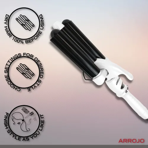 Miniatura 7 de Arrojo Varita onduladora de sirena de triple barril, tecnología infrarroja, rizador de control de temperatura, rizador iónico positivo, rizador de 3