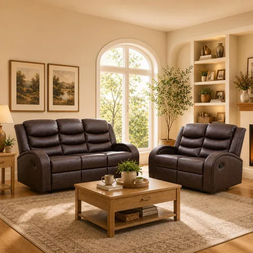 Miniatura 11 de Juego de sofá reclinable de 3 piezas, juego de muebles de sala de estar, sofá reclinable seccional de cuero, sofá reclinable manual, cómodo asiento
