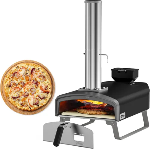 Horno de pizza portátil, estufa de pizza al aire libre, horno de pizza de pellets de leña con piedra para pizza al aire libre en el patio trasero,