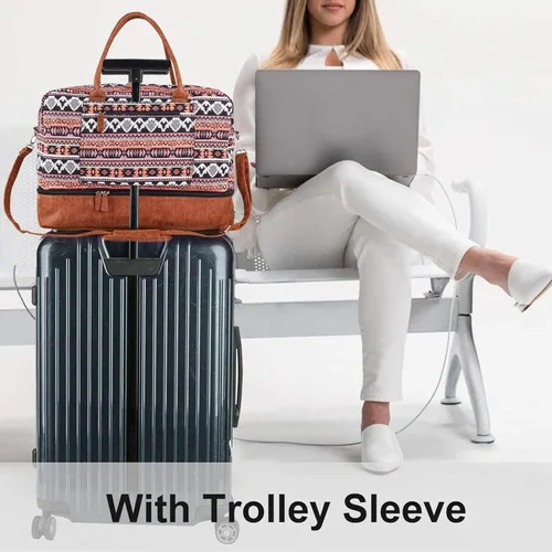 Miniatura 8 de MyMealivos Bolsa de lona para el fin de semana o viaje durante la noche, bolsa de tela de lana gruesa con bolsa para zapatos