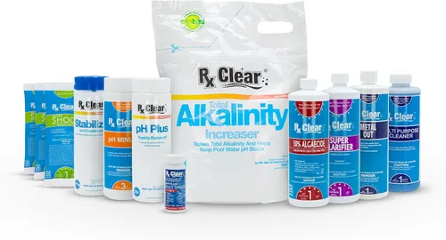 Rx Clear Kit de limpieza de piscina con apertura química de resorte de lujo, para piscinas de hasta 7,500 galones, incluye amortiguador,