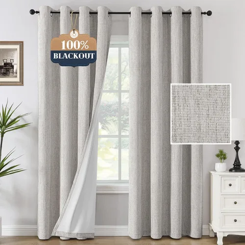 Miniatura 16 de H.VERSAILTEX Cortinas opacas de lino chenilla para dormitorio, térmicamente aisladas, cortinas texturizadas con aspecto de lino con revestimiento