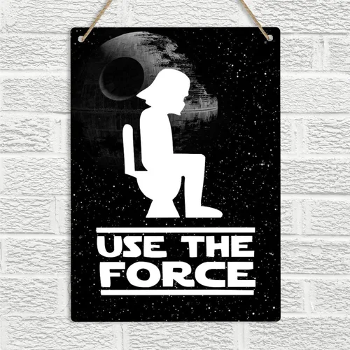 Letrero de hojalata vintage retro con texto en inglés «Use The Force» divertido Wc baño, hogar, bar, club, hotel y calle al aire libre, garaje,