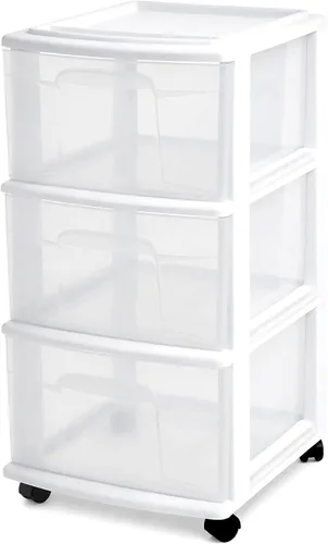 Miniatura 10 de HOMZ Torre de Cajones, Carrito Organizador de Almacenamiento de Plástico Transparente de 3 Niveles, Marco Morado - Contenedores de Cajones Rodantes