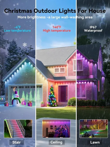 Miniatura 3 de Luces permanentes para exteriores, 250 pies RGB IP67 iluminación de aleros impermeables, luces LED inteligentes para exteriores