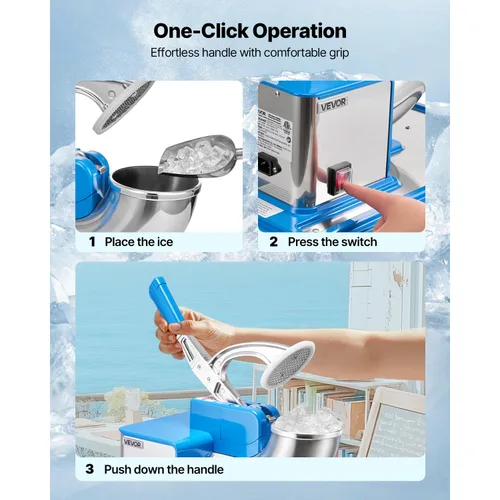 Miniatura 4 de VEVOR - Trituradora de hielo eléctrica comercial de 110 V, 661 libras/hora; certificación ETL, máquina eléctrica de granizado de 300 W, cuchillas