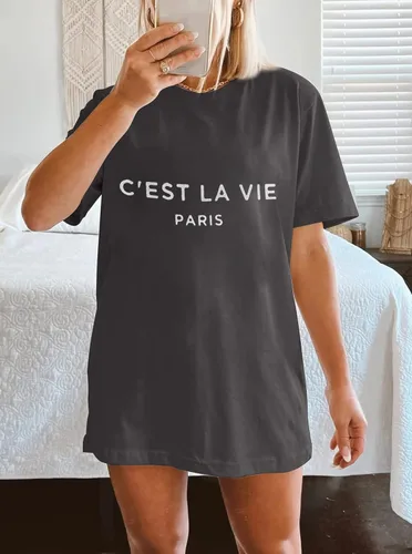 Miniatura 3 de CSDAJIO Camiseta holgada de manga corta para mujer, estilo casual, de gran tamaño, cuello redondo, con estampado de verano