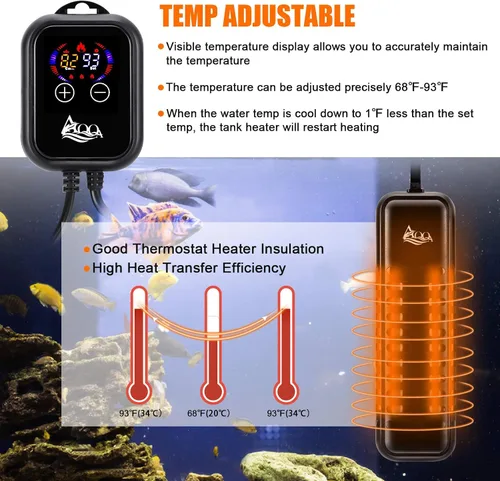 Miniatura 2 de AQQA Calentador de acuario, calentador de pecera de 1000 W, calentador sumergible de peces Betta para acuario, termostato para agua dulce y salada