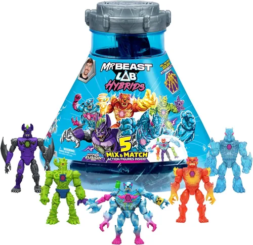 MrBeast Lab Hybrids Mega Pack, revela diferentes piezas híbridas para crear 5 figuras de acción para mezclar y combinar, incluyendo un experimento
