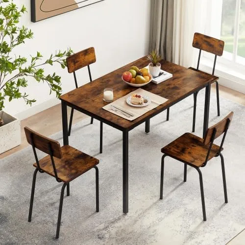 Miniatura 2 de anwickjeff Juego de mesa de comedor para 4 mesas de bar y sillas, juego de 5 piezas de mesa de cocina rectangular de madera de metal industrial y 4