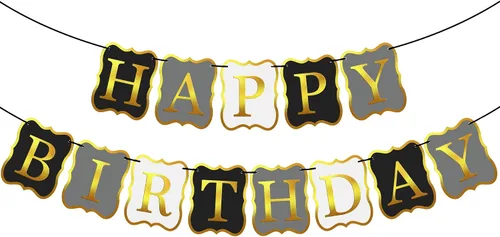 KatchOn, Cartel de feliz cumpleaños negro y dorado, 10 pies, NO DIY, telón de fondo de feliz cumpleaños, decoraciones de feliz cumpleaños,