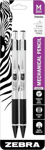 Miniatura 7 de Zebra Pen, STEEL M-301 - Lápices mecánicos, punta fina de 0.020 in, mina recargable, barril de acero inoxidable, borrador integrado, clip duradero